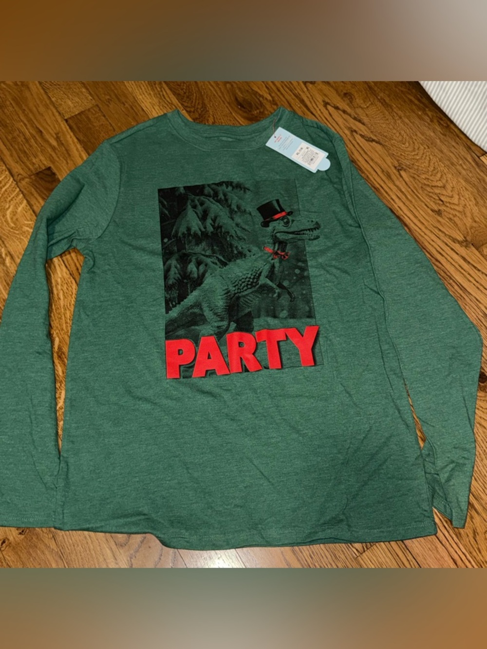 Cat & Jack Green Dino 'Party' Long-Sleeve Tee NWOT
